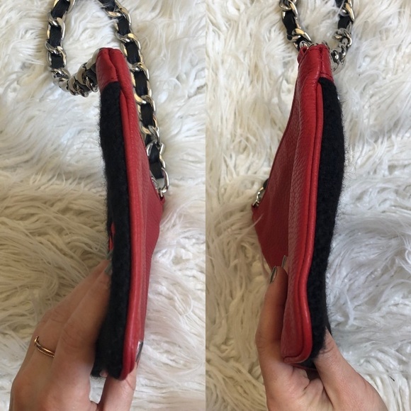 Mim & Ray Red Leather Black Wool Nayelli Love Graphic Pouchette Small Bag EUC OS - Picture 5 of 9